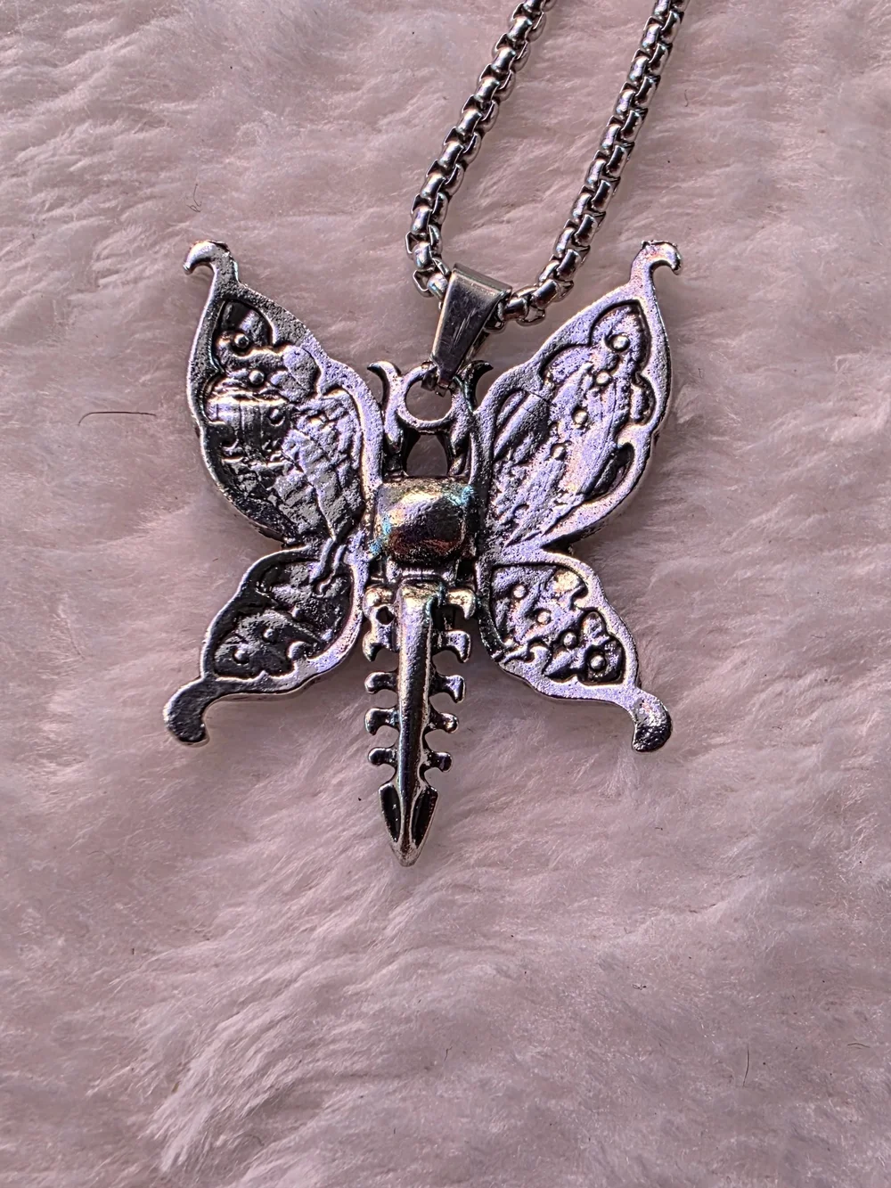 Stainless Steel  Skull Butterfly Pendant Necklace